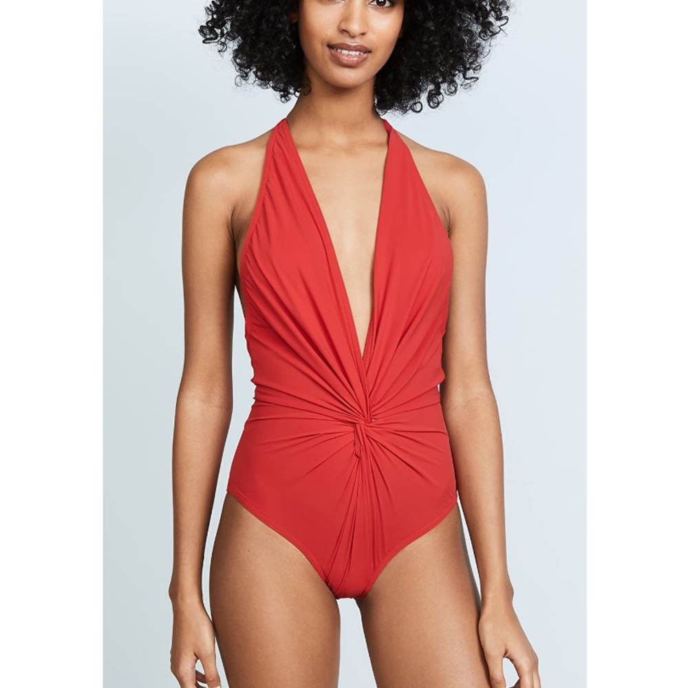 Karla Colletto Cherry Red Low Back Plunge Swimsuit